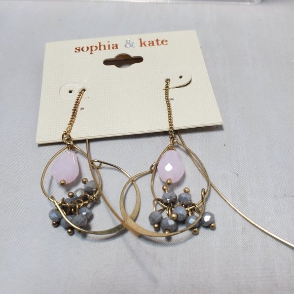 Sophia & Kate gold chain with pink and gray stones v hook earring - Picture 2 of 4